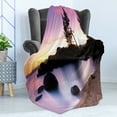 thumbnail image 4 of Landscape Soft Flannel Fleece Throw Blanket, Summer Sandy Beach by the River with Fairy Sky Relax Simple Life Art Photo, Cozy Plush for Indoor and Outdoor Use, 70" x 90", Purple Cream, by Ambesonne, 4 of 5