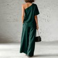 thumbnail image 6 of Women's 2 Piece Outfit One Shoulder Top and High Waist Wide Leg Pants Set, Textured Washed Crinkle Lounge Set, Casual Boho Flowy Matching Set for Summer Dark Green S, 6 of 6