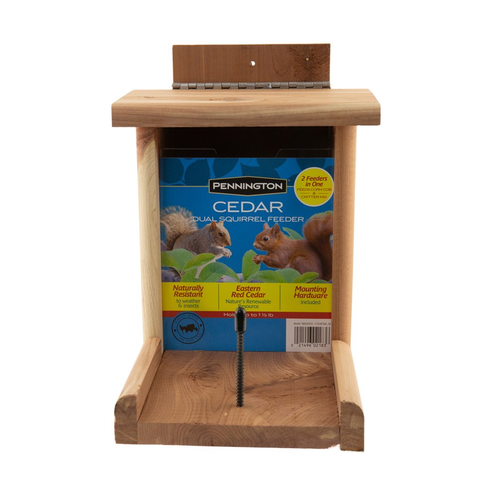 Pennington Cedar Dual Squirrel Feeder, Holds 1.5 lbs. of feed & 1 Corn