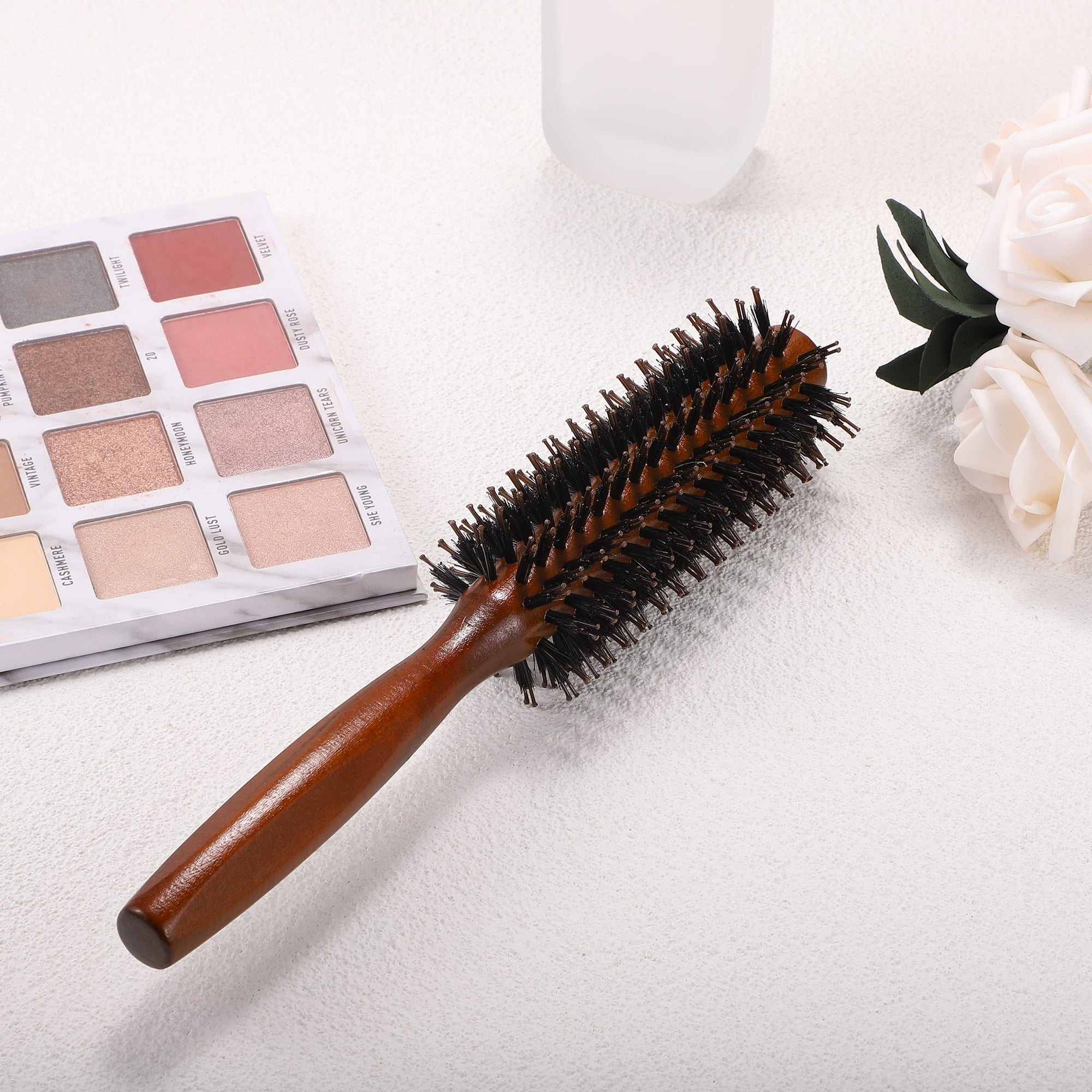 Unique Bargains Soft Nylon Bristle Round Curling Hair Ruled Comb with Handle Brown 8.66" M