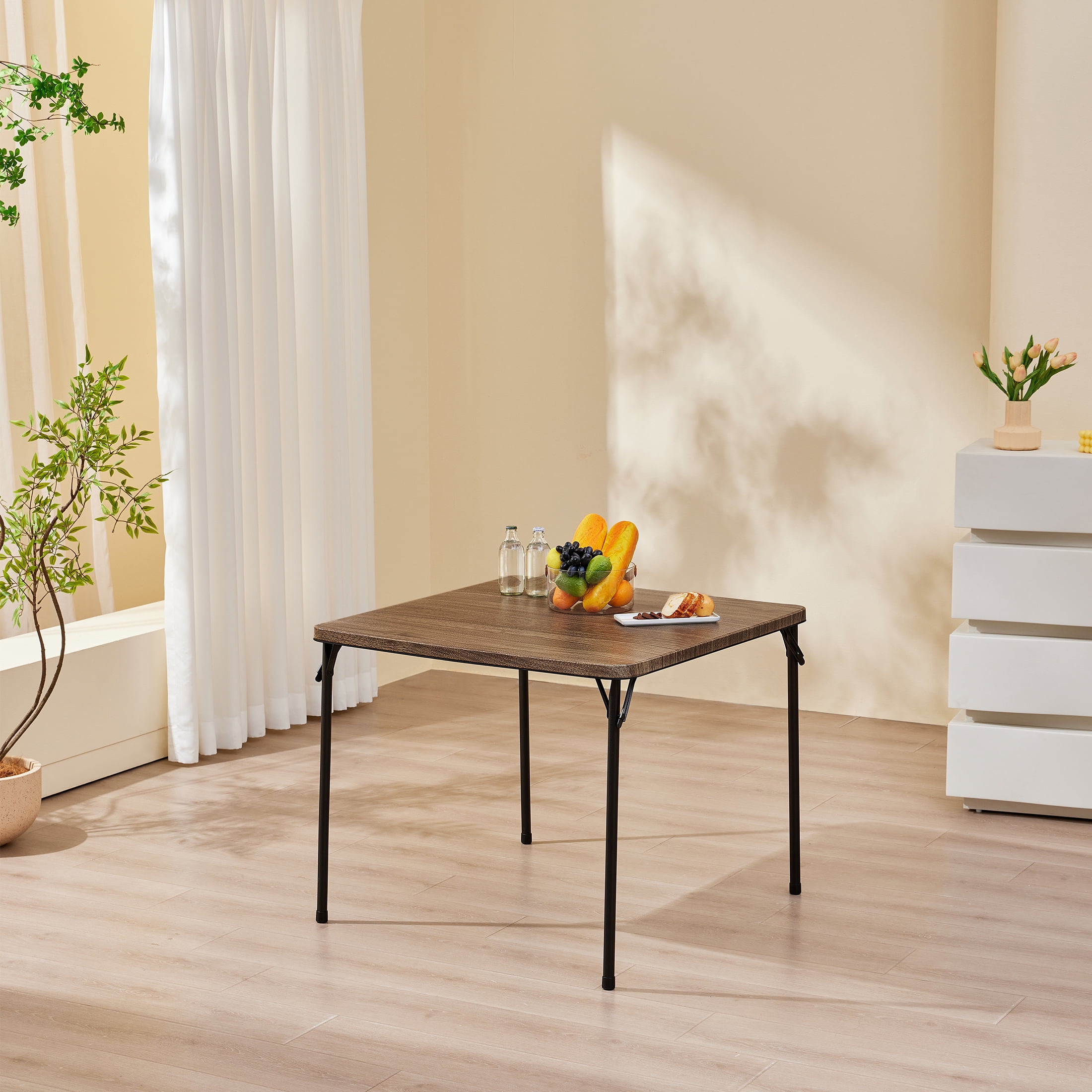 Mainstays 34inch Straight Top Folding Table, Card Table, Black