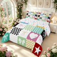 thumbnail image 2 of Manfei Vintage Grid King Size Comforter Sets,Cute Bowknot Comforters King Size,Yellow White,Colorful Stars Reversible,3pcs,1 Comforter and 2 Pillowcases,3pcs,1 Comforter and 2 Pillowcases, 2 of 7
