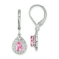 thumbnail image 1 of 925 Sterling Silver Pink Tourmaline Leverback Earrings Drop Dangle, 1 of 6