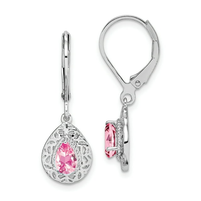 925 Sterling Silver Pink Tourmaline Leverback Earrings Drop Dangle