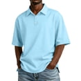 thumbnail image 2 of Resicozy Men's Casual Polo Shirts Classic Button Basic Short Sleeve Shirt Solid Color Tees Fashion Big and Tall Tops Light Blue 3XL, 2 of 9