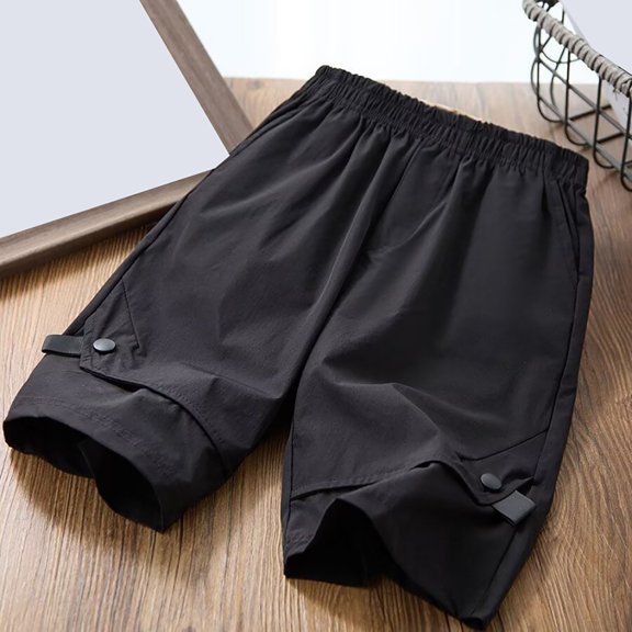 UACY Girls Cargo Shorts Knee Length Wide Leg Bermuda Shorts Loose Casual Solid Elastic Waist Long Short Pants with Pockets (Black, 10-11 Years)