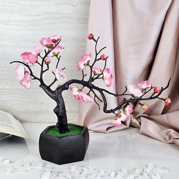 Artificial Cherry Blossom Bonsai Tree with Wooden Pot for Home Decor, Living Room, Center Table, Indoor & Outdoor Decoration,Wedding Decor, Office Desk, Garden Decoration (Pink)