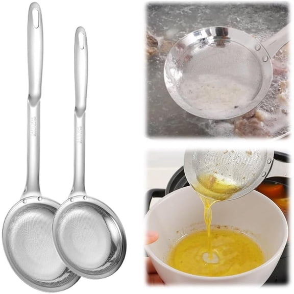 RuWeoMaa Strainer Spoon Extra Fine Mesh Strainer with Handle, Fine Mesh Stainless Steel Colander, Premium Stainless Steel Kitchen Gadget for Sift Strain Drain Rinse,Clearance Under $10