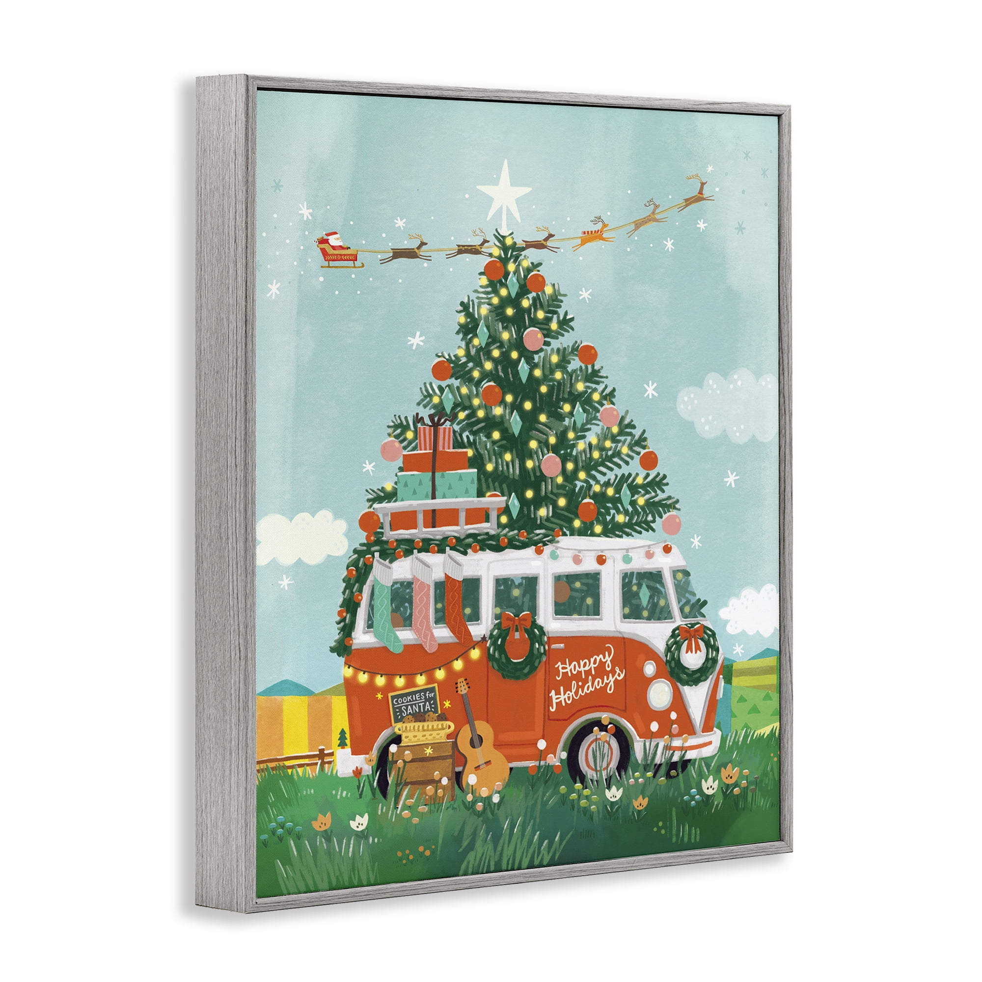 Stupell Industries Christmas Van Hangout Holiday Painting Gray Framed Art Prints Wall Art, 24 x 30