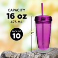 thumbnail image 5 of Double Wall Acrylic Tumblers 16 oz. Set of 10, Bulk Pack - BPA Free, Perfect for Iced Coffee, Soda, Other Hot & Cold Beverages - Purple, 5 of 5