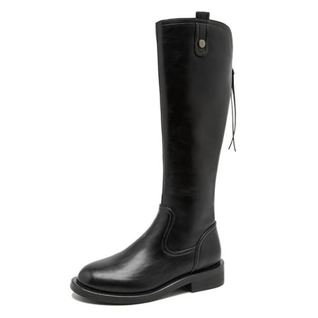 

YDN Women Basic Round Toe Flats Knee High Boots Back Zipper low Heel Riding Boots Warm Comfy Outfit Winter Shoes Size 7.5 Black