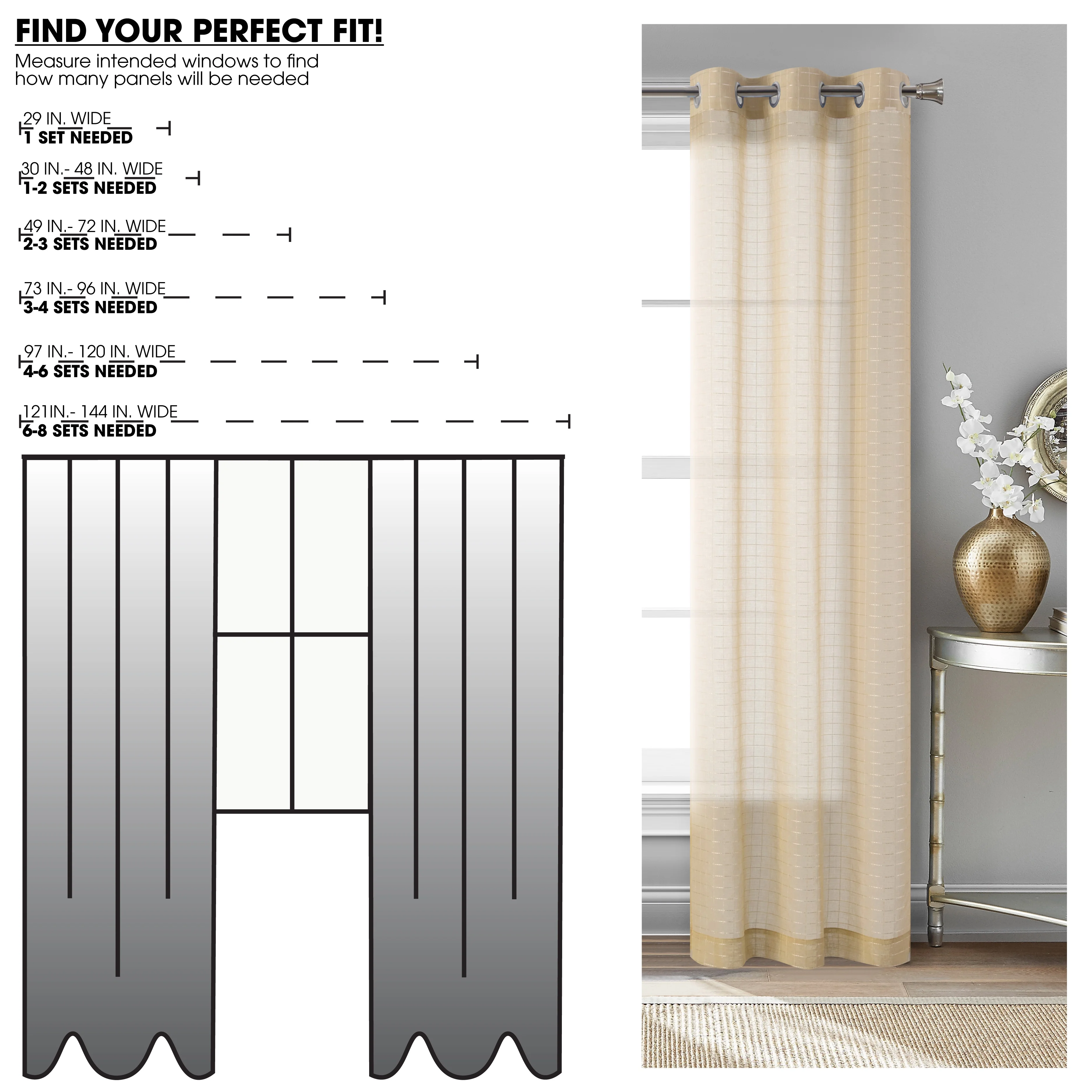(2 pack) Mainstays Windowpane Sheer Curtain Panel Pair, Set of 2, Papyrus Beige, 38" W x 84" L