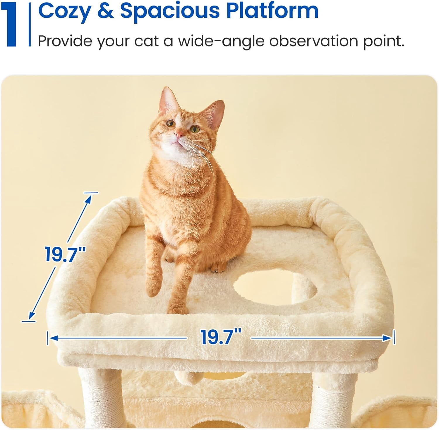 WSWJY Large Cat Tree, 67.7-Inch Tall Tower for Indoor Cats With 2 Condos, Multi-Level Stand With 3 Hammocks, Wide Perch, Scratching Posts, Dangling Toys, Beige
