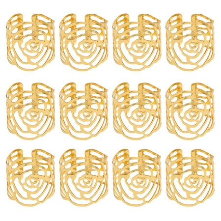 

12pcs Hotel Gold Napkin Ring Rose Shape Dining Room Hollow Out Wedding Party