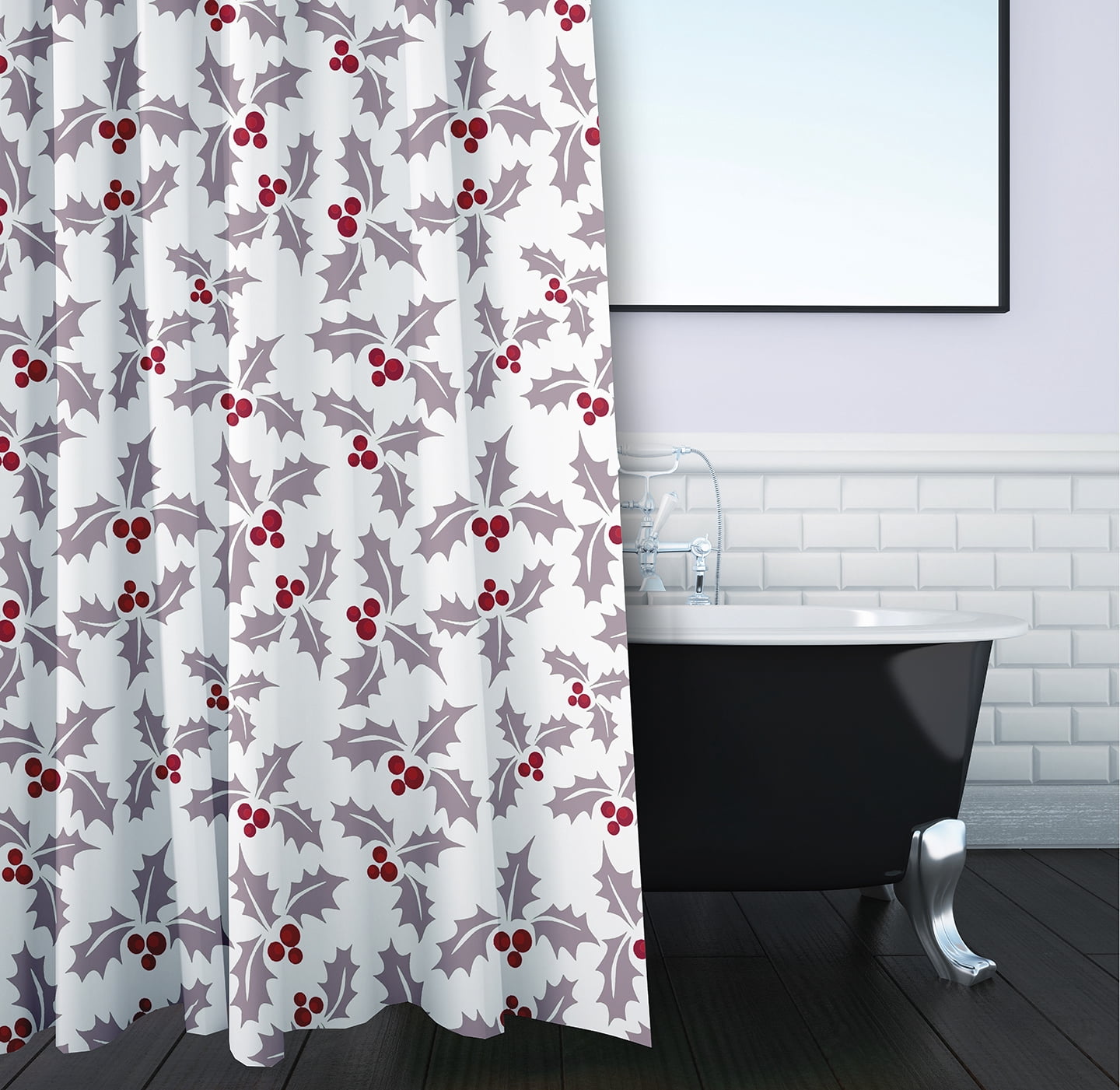 Simply Daisy 70" W x 73" L Holly Bush Polyester Shower Curtain, Light Purple [1 Ct]