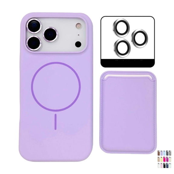 Allytechgroup for iPhone 17 Pro Magnetic Wallet Case with Credit Card Holder [Camera Lens Protector]  Compatible with MagSafe Shockproof Phone TPU & Hard Back Case, Lightpurple