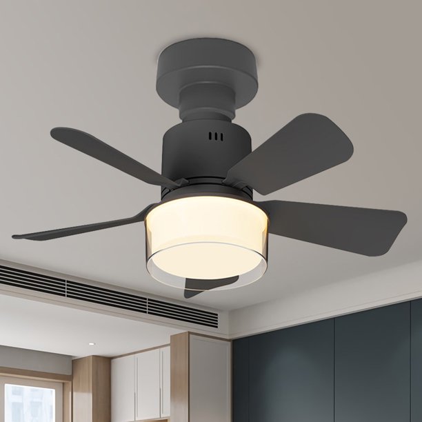 LED de techo de luz del ventilador LED DIMBABLE 5 cuchillas para el comedor Negro
