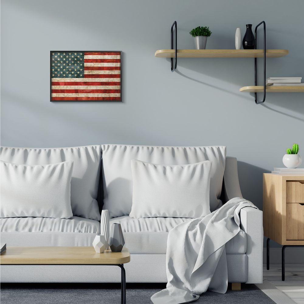 Stupell Industries US American Flag Wood Textured Design Framed Wall Art by Luke Wilson