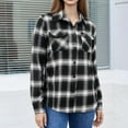 thumbnail image 5 of Women's Plaid Button Down Shirt Jacket with Pocket Casual Loose Fit Long Sleeve Top for Daily Wear Work Office Vacation Outfits Fashion Essential for Women | CSEONE,Black XL, 5 of 6