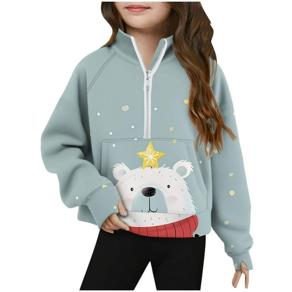 Lorytime Sweatshirts for Girls Warm Boys Christmas Star Thumb Hole Shirt Mock Neck Long Sleeve Half Zip Tops Pullover