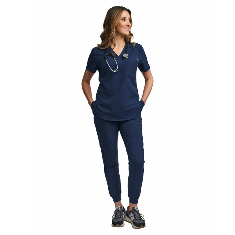 Women's Tuck-In Top/Jogger Scrub Set Medical Nursing Top and Pant 