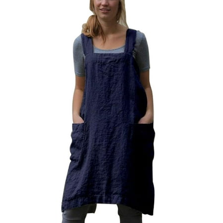 

Yejaeka Japan Style Cotton Linen Aprons Cross Bandage X Shape Back Kitchen Clothes