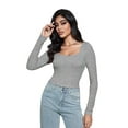 thumbnail image 6 of Women's Square Neck Long Sleeve Slim Fitted Casual Long Sleeve Shirts Basic Crop Top 2024 Trendy Clothes, 6 of 6