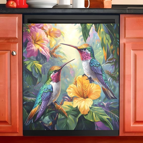 Ryvnso Hummingbirds Lily Flower Dishwasher Magnetic Refrigerator Magnet Cover Kitchen Home Decorative 23"x26"