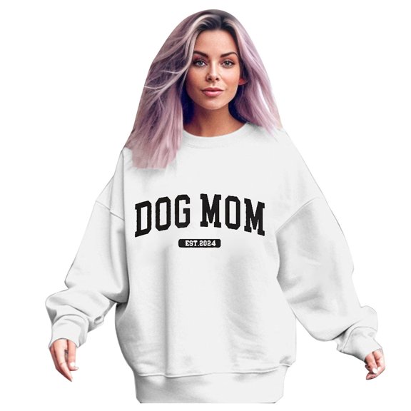Womens Plus Size Loose Fit Crew Neck Sweatshirts Trendy Long Sleeve Dog Mom Letter Printed No Hood Pullovers Causal Fall Going out Graphic Tshirts Tops White 0722*sweatshirts XL