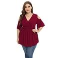 thumbnail image 2 of Daystry Plus Size Tops for Women Sexy Empire Waist Dressy Cold Shoulder Short Sleeve Shirts Wine Red-2X, 2 of 8
