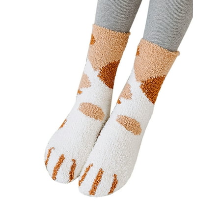

Sunisery Women Winter Cute Fluffy Warm Slipper Socks Meow Cat Paws Print Hosiery