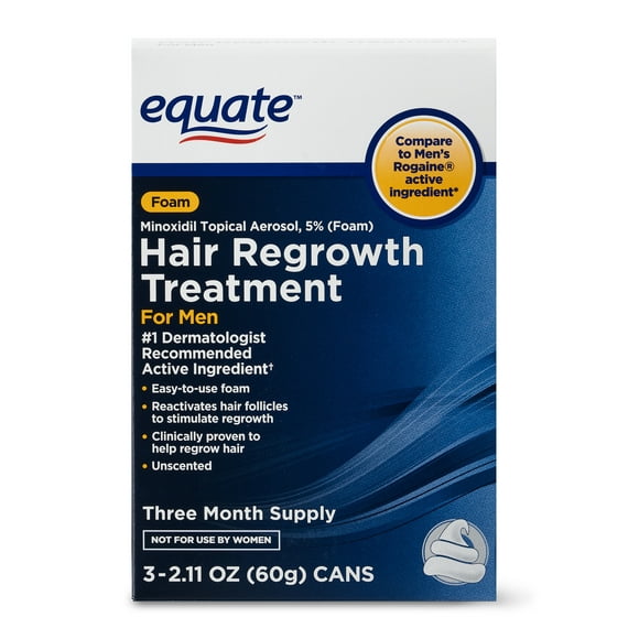 Equate Hair Regrowth Treatment Minoxidil Topical Aerosol, 5 % Foam, 3-Month Supply, 2.11 oz, 3 Piece