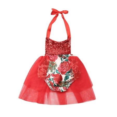 

Toddler Kids Baby Girl Romper Christmas Sleeveless Sequin Princess Wedding Flower Romper Dress