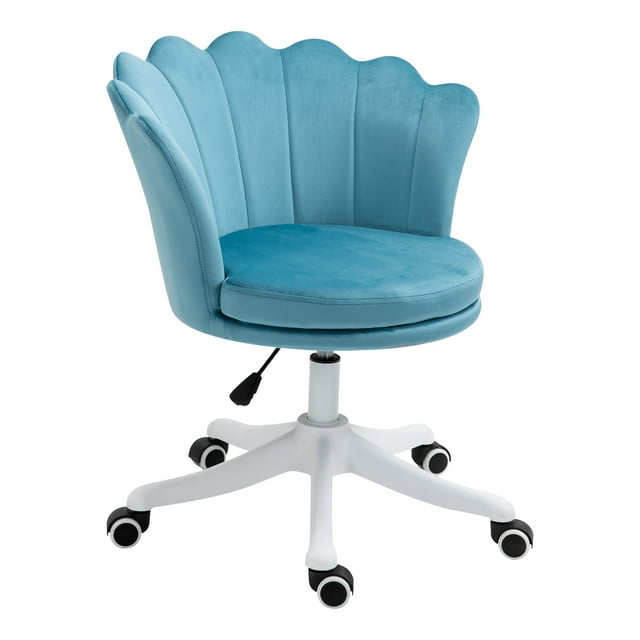 HOMCOM Chaise de Bureau en Velours Dossier Moyen avec Roues Pivotantes pour Étude, Bleu