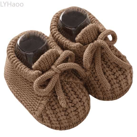 LYHaoo Baby Girls First Walking Shoes Soft Sole Knit Booties With Bow For Infant Toddler Winter Indoor Outdoor Suitable For 0 12 Months Sizes 5 Toddler Brown(9-12 Months)