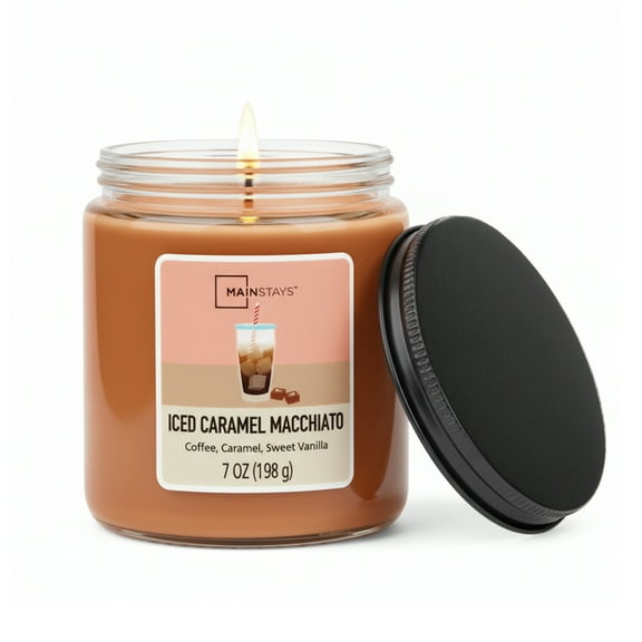 Mainstays Single-Wick Twist Glass Jar Scented Candle, Iced Caramel Macchiato, 7oz.