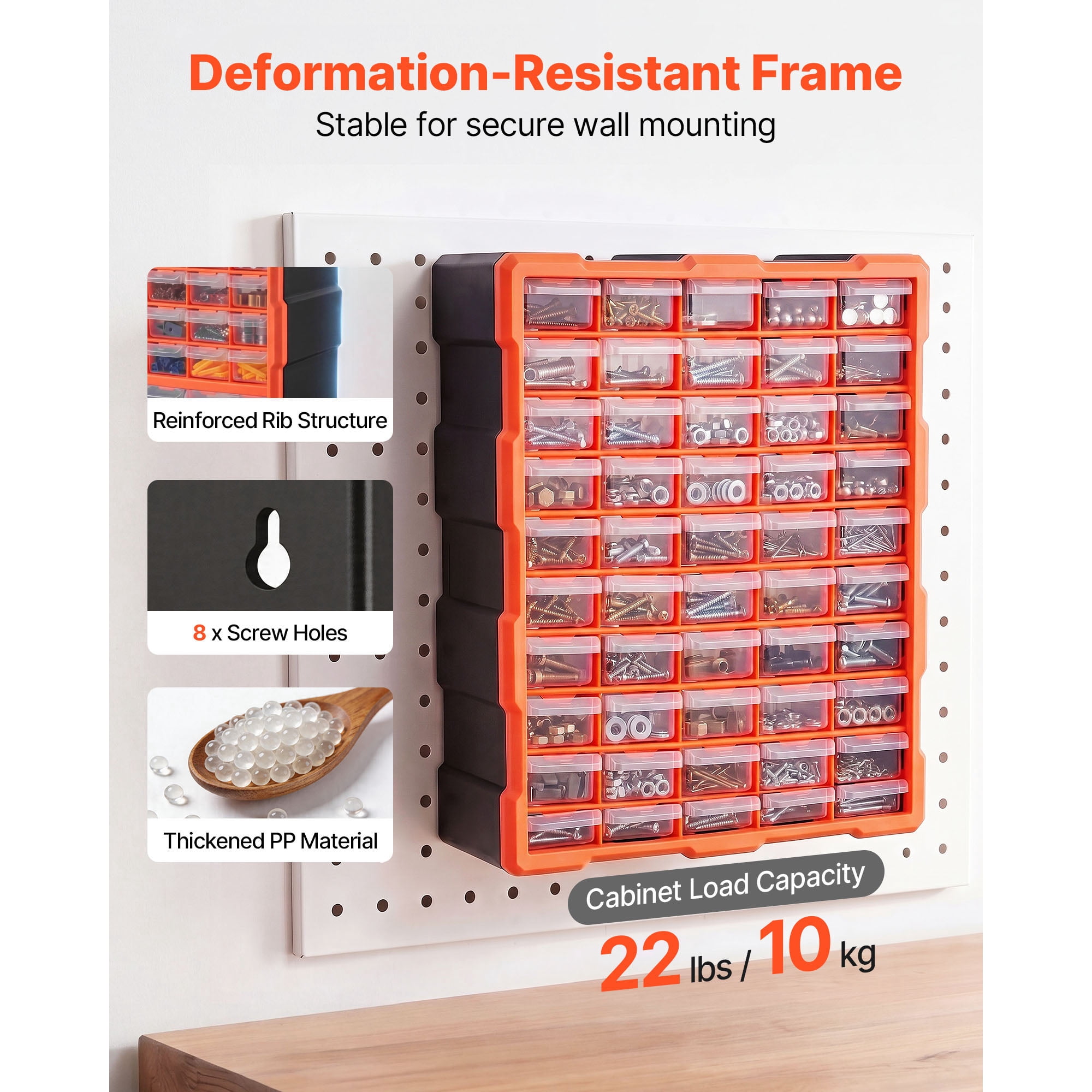 KFFKFF 60-Drawer Plastic Storage Organizer, Stackable Cabinet for Garage and Workshop, Wall-Mountable Organizer for Small Items like Hardware, Beads, Screws, Crafts, and Building Bricks