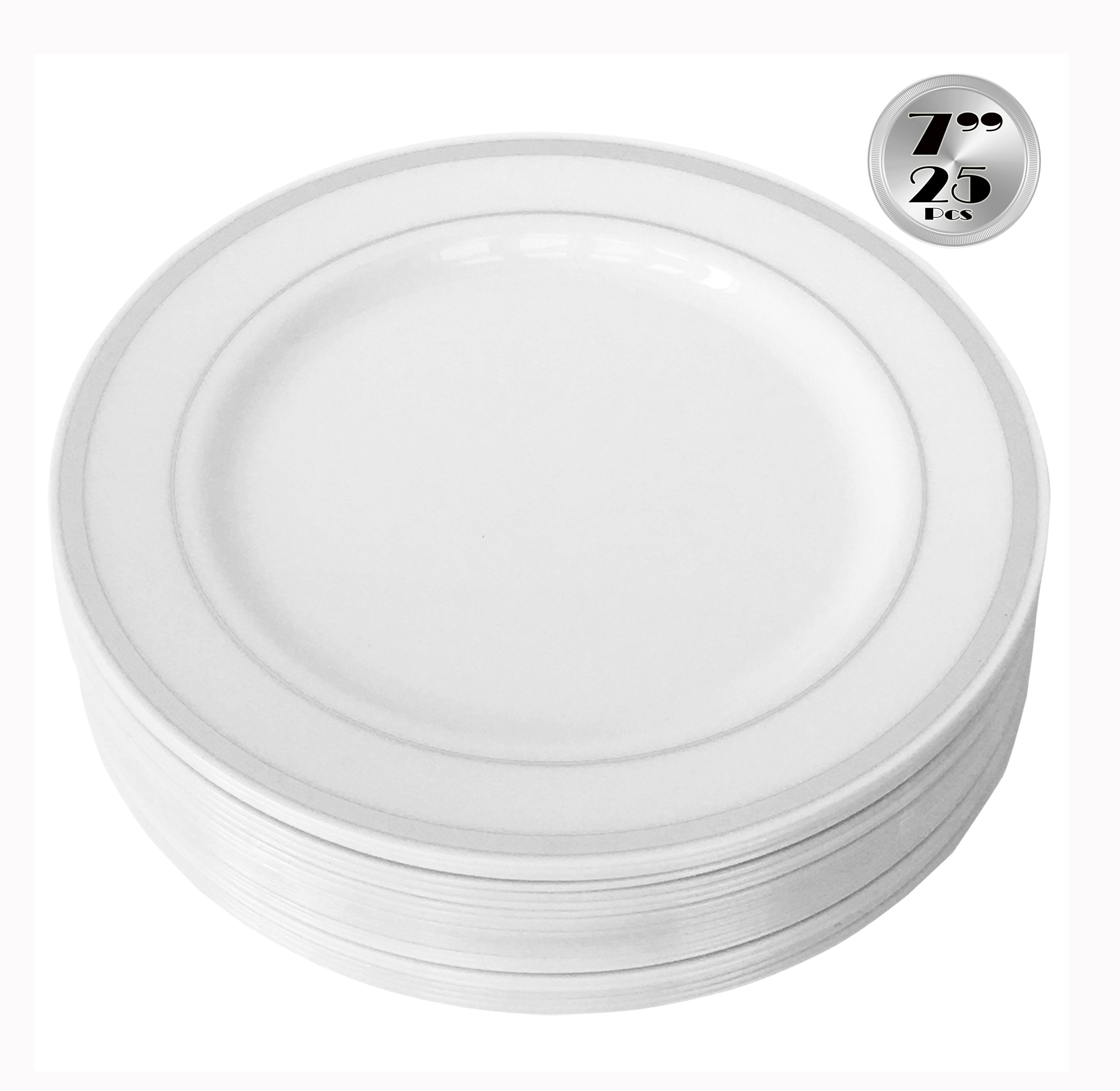 JL Prime 25 Piece 7 Inch Silver Plastic Salad/Dessert/Cake Plates Bulk