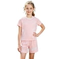 thumbnail image 2 of Amidoa Girls 2 Piece Outfits Summer Clothes Cute Short Sleeve T-Shirt and Casual Shorts Kids Clothing Sets,Pink Size 9, 2 of 7