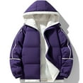 thumbnail image 4 of Unisex Winter Hooded Cotton Jacket, Loose Fit Bomber Style Thickened Warm Coat with Water Resistant Finish, Oversized Puffer Parka for Men and Women, All Season Thermal Insulated Outerwear Purple XL, 4 of 5
