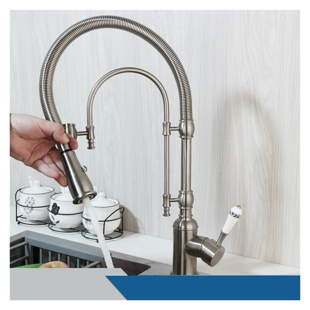 Pull Down Kitchen Sink Faucet Hot & Cold Mixer Crane Tap with Dual Spout Deck Mounted