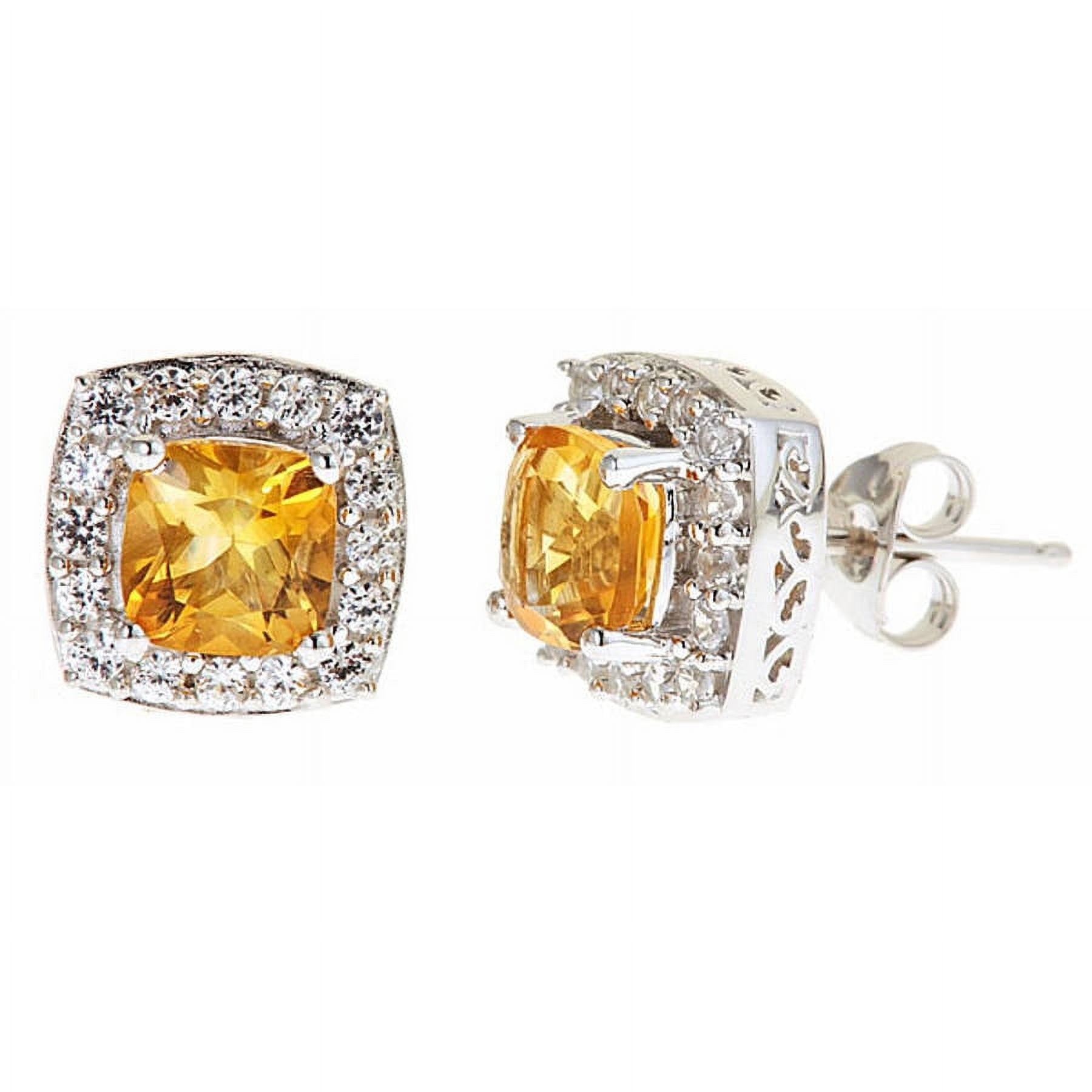 Citrine and Created White Sapphire Sterling Silver Earrings