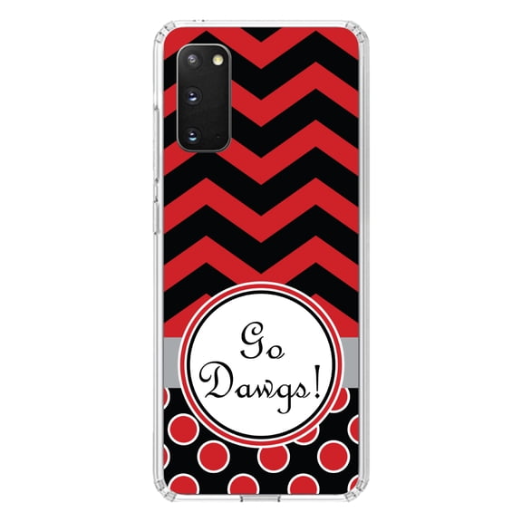 DistinctInk Clear Shockproof Hybrid Case for Galaxy S20 ULTRA / 5G (6.9" Screen) - TPU Bumper, Acrylic Back, Tempered Glass Screen Protector - Red Black Go Dawgs