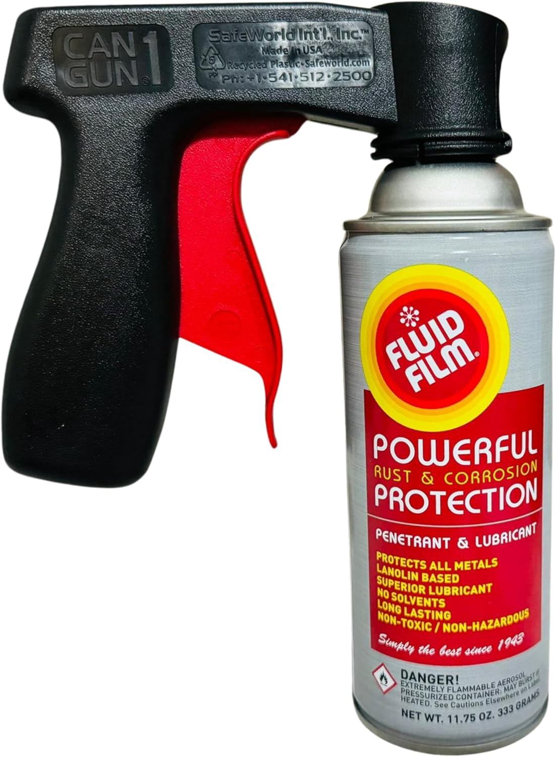Fluid Film 11.75 oz Penetrating Oil Spray 6 Pack, Spray Can Extension Wand, Can-Gun1 Premium Can Tool Aerosol Spray, FLAS11RD
