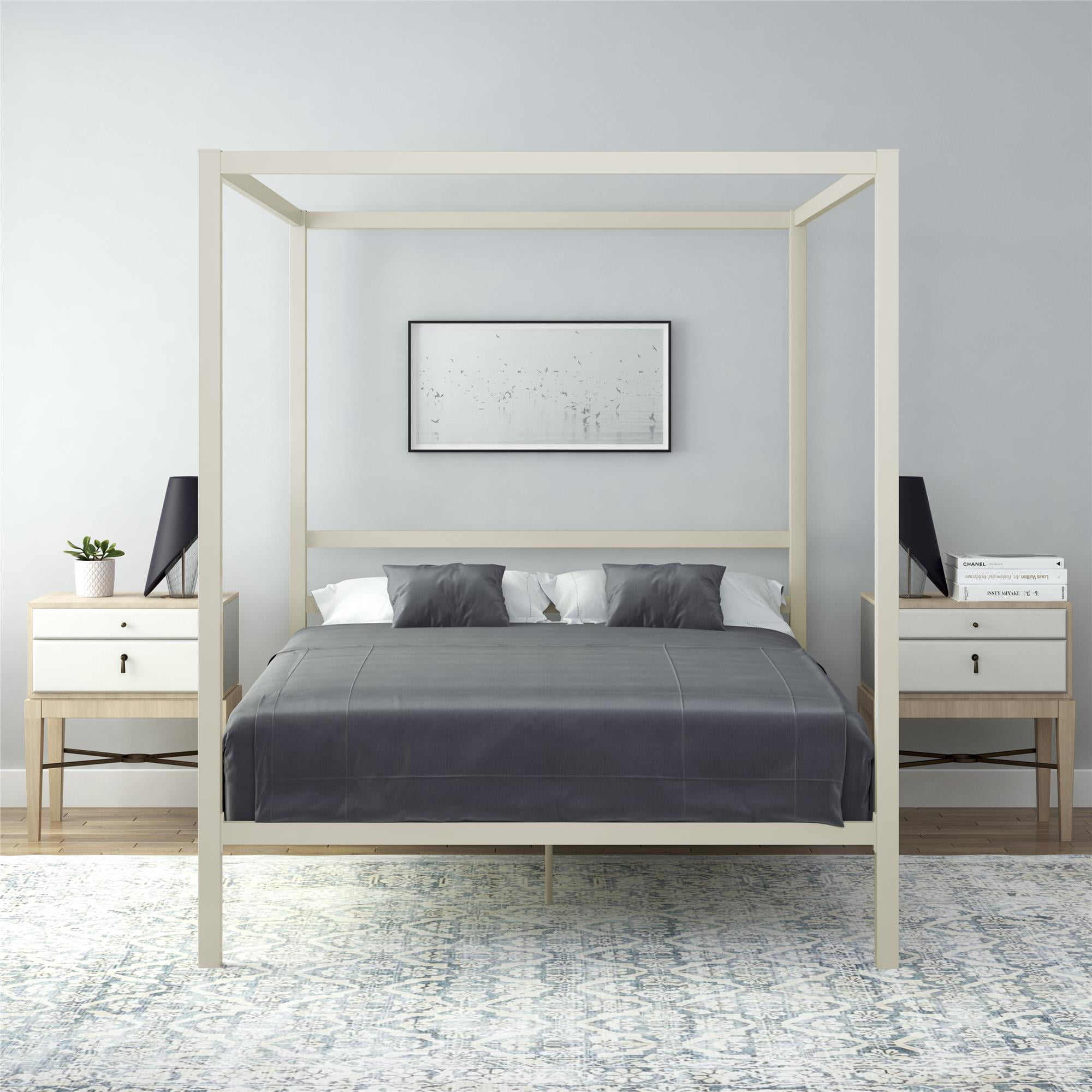 DHP Modern Metal Canopy Platform Bed Frame, Queen, Off White