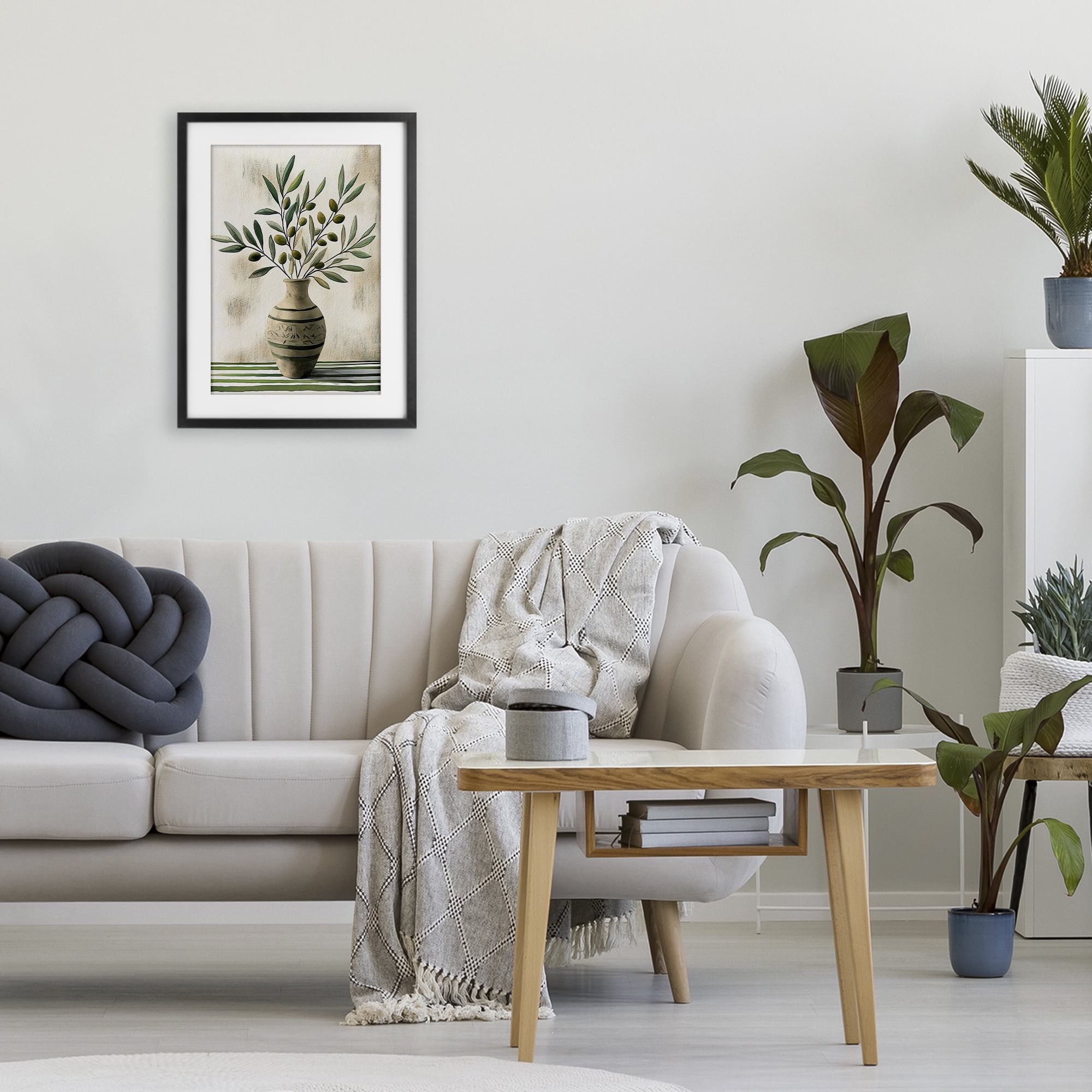Stupell Industries Vase of Olive Branches Black Framed Print Under Glass, design by Creative Studio