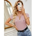 thumbnail image 4 of ZHENWEI Womens Short Sleeve Henley T Shirt Sexy Zipper V Neck Ribbed Knit Shirts Button Down Slim Fit Basic Summer Top, 4 of 9