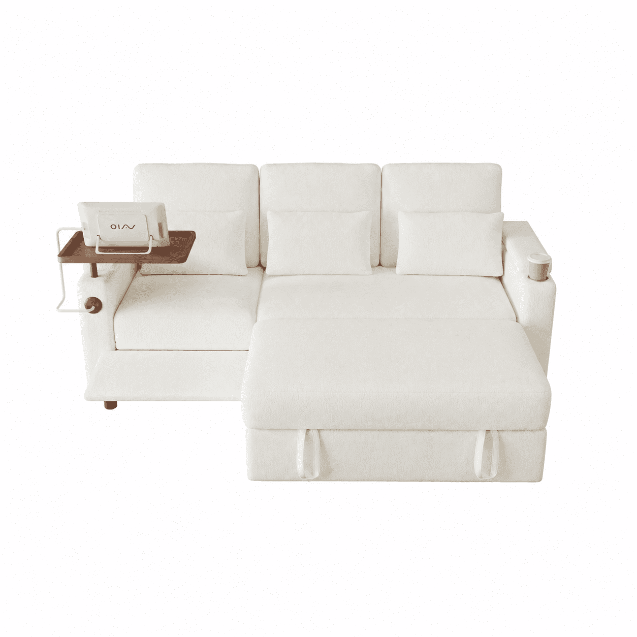 TiramisuBest 81" 3-in-1 Convertible Sleeper Sofa Bed with Power Recliner,Chenille Sofa Couch with Tray Table & USB for Living Room,Off White