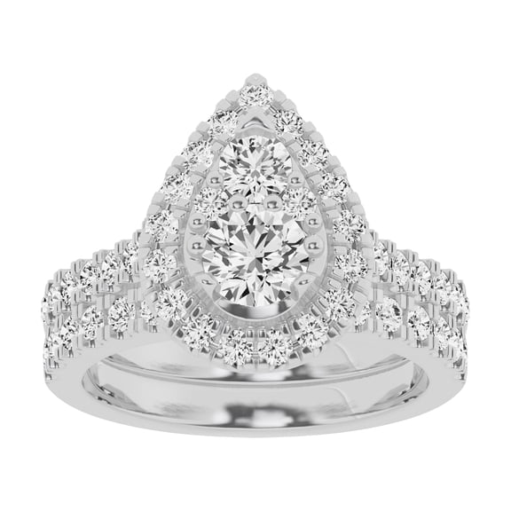 Unique Moments Lab Grown 2 Ctw Diamond Pear Bridal Set, Engagement Ring for Women 10K White Gold