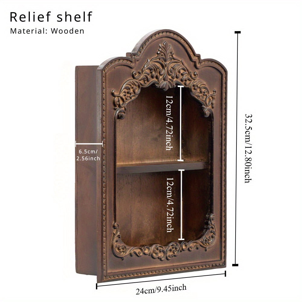 Solid Wood Relief Storage Shelf, Wooden Aromatherapy Perfume Decor Wall-mounted Organizer, French Vintage Carved Wall Cabinet, Small Jewelry Hanging Rack